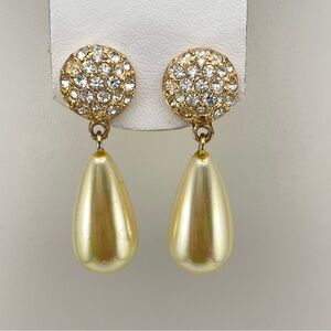 Vintage Roman Elegant Gold Tone and Faux Pearl Drop Earrings